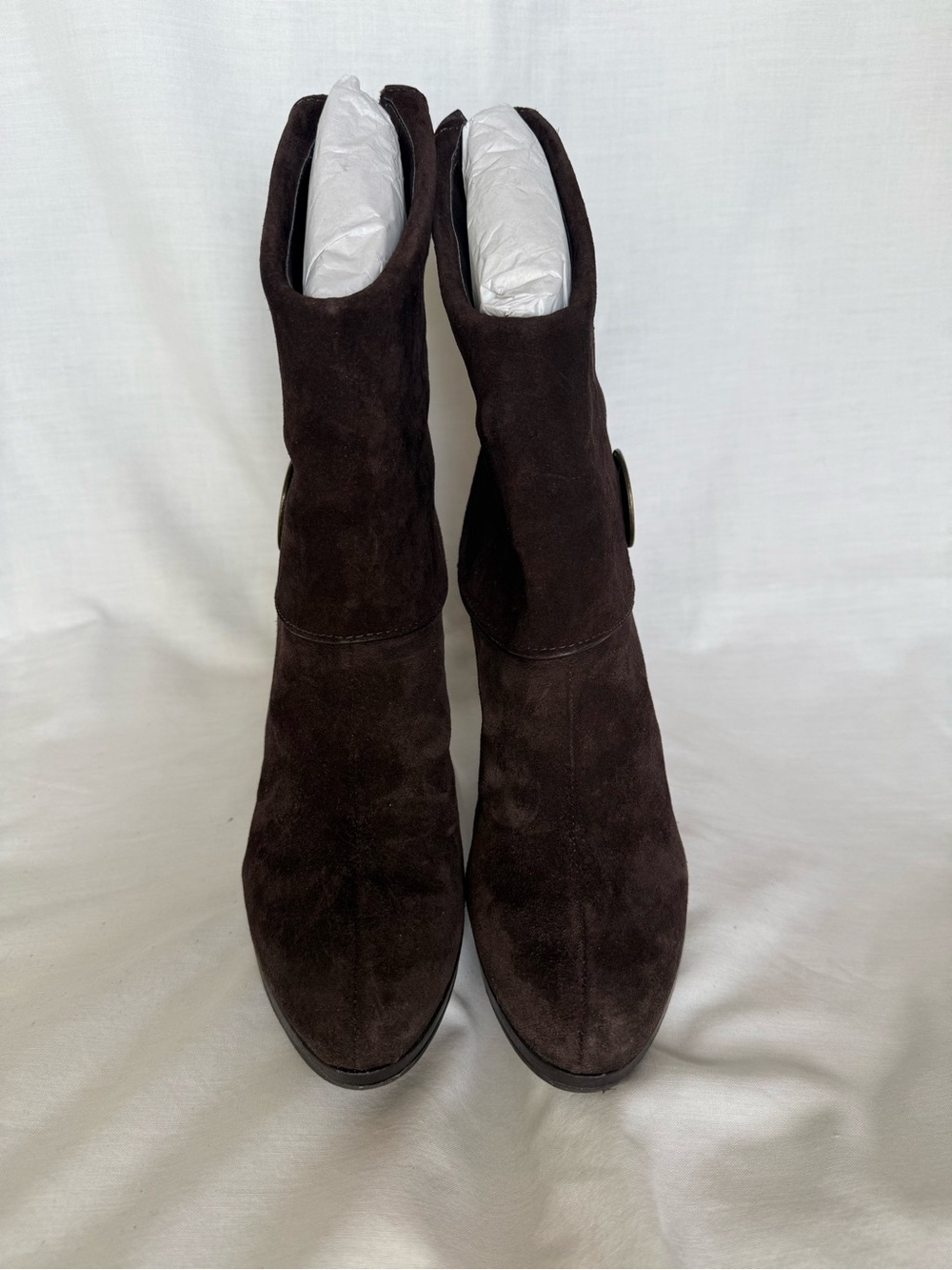 Gianni Bini Glider204 Brown Suede Button-Cuff Stiletto Ankle Boots - Size 7.5
